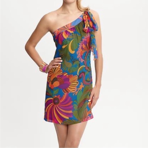 Banana Republic Trina Turk Coachella One Shoulder Colorful Silk Dress size 2 - Picture 1 of 12